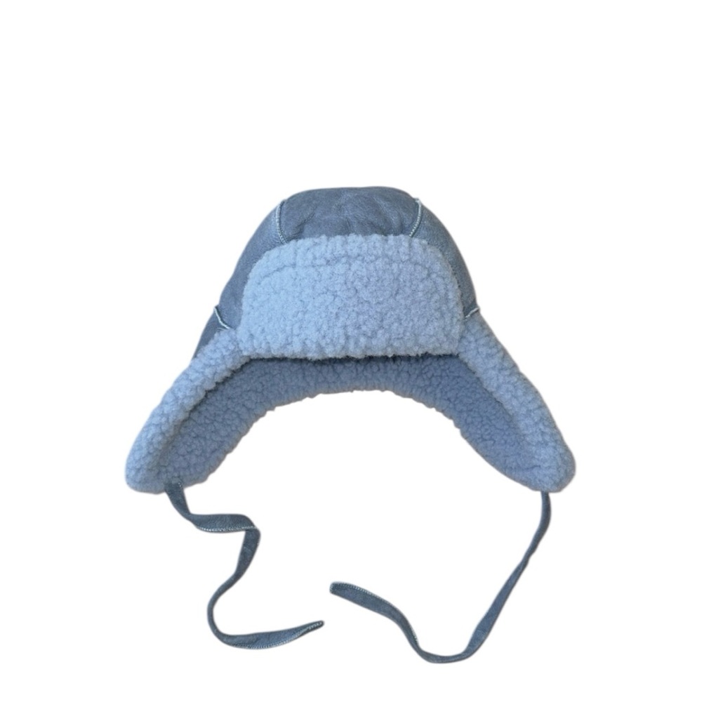 Overland Children’s Unisex Sheepskin Fur Dyed Blue Leather‎ Aviator Hat